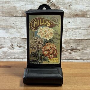 Vintage Childs Flower Veg Seeds Metal Tin Match Wall Holder Floral Park, NY